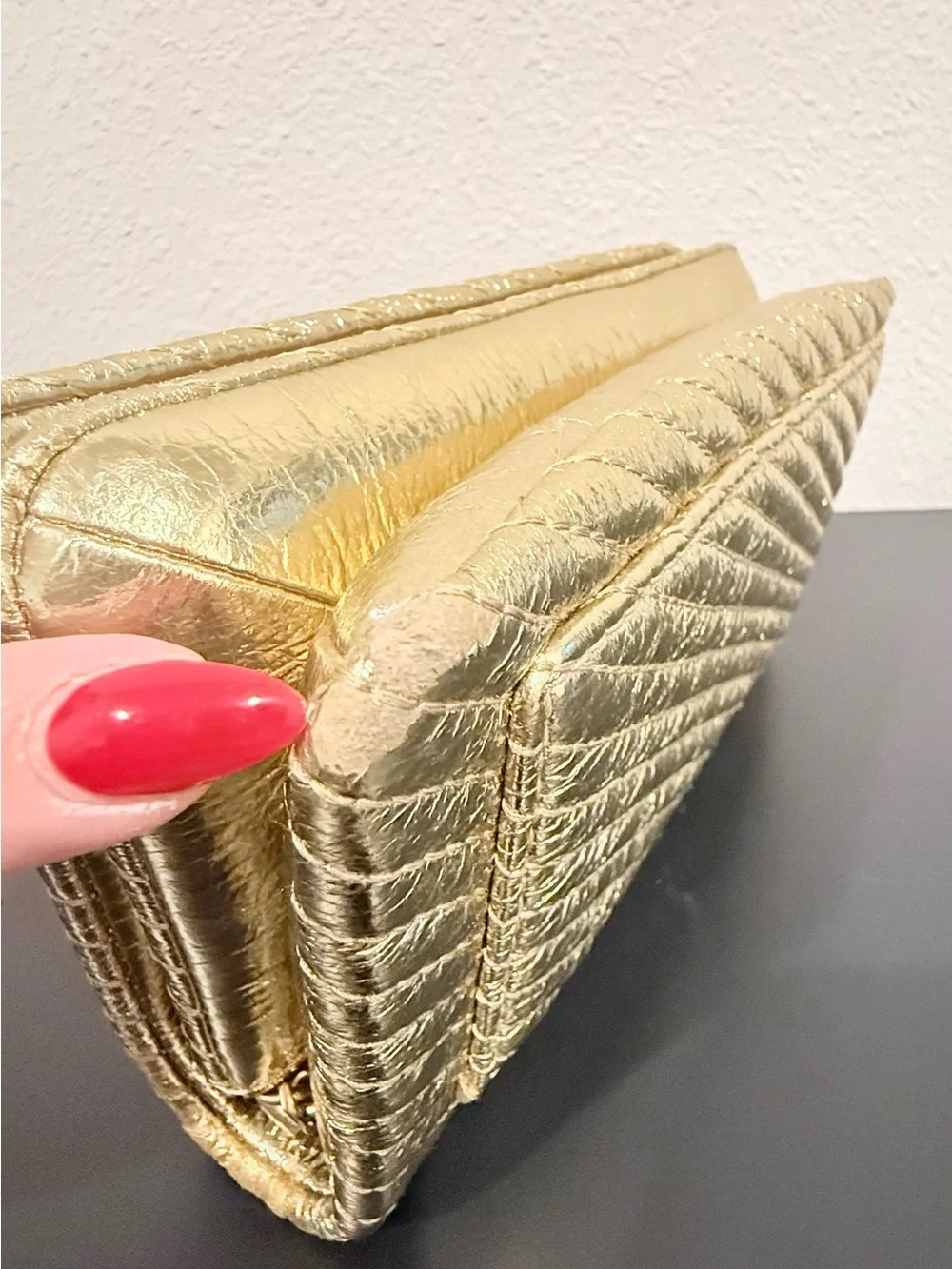 ✨ Tory Burch Kira Metallic Moto Gold Quilted Chain Clutch Wallet Crossbody Bag